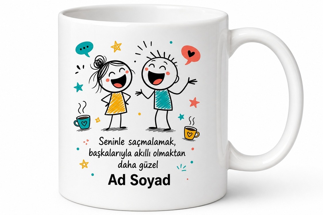 Kişiye Özel İsimli Kafa Dengi Arkadaşım Tasarımlı Esprili Kupa Bardak Hediye