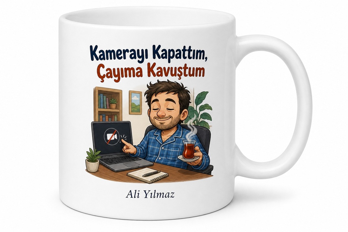 Kamerasını Kapatıp Çay İçen Uzaktan Çalışan Esprili Kupa Bardak Hediye