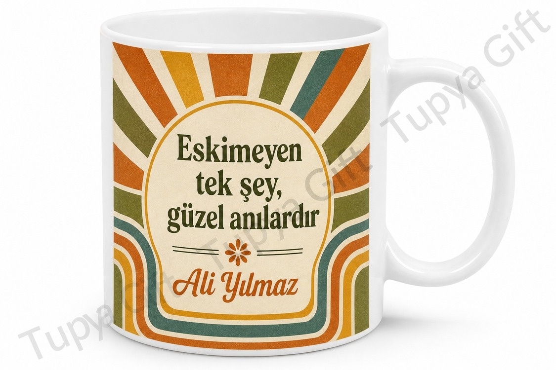 Retro Tasarım Baskılı Kupa Bardak Hediye Nostaljik Desen Porselen Mug