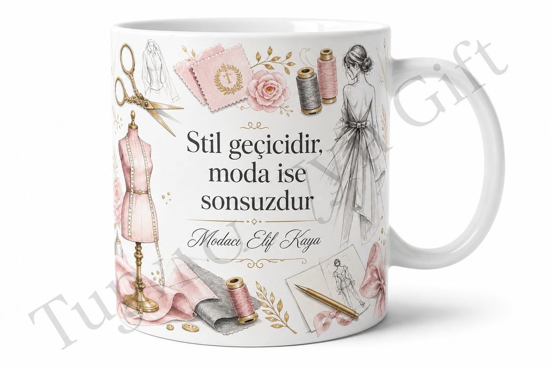 Modacıya Hediye İsme Özel Baskılı Kupa Bardak Moda Tasarımcı Hediyesi