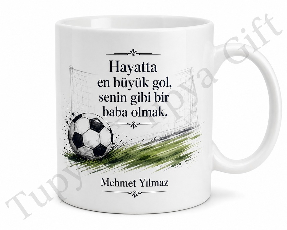 Baba ve Futbol Temalı Kupa Bardak Babalar Günü Özel Hediyesi Porselen