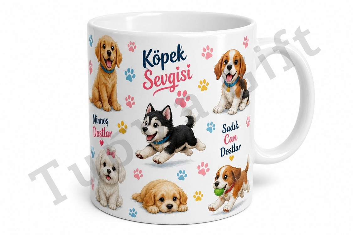 Köpekli Tasarım Baskılı Kupa Bardak Hayvan Severler İçin Hediye Porselen Mug