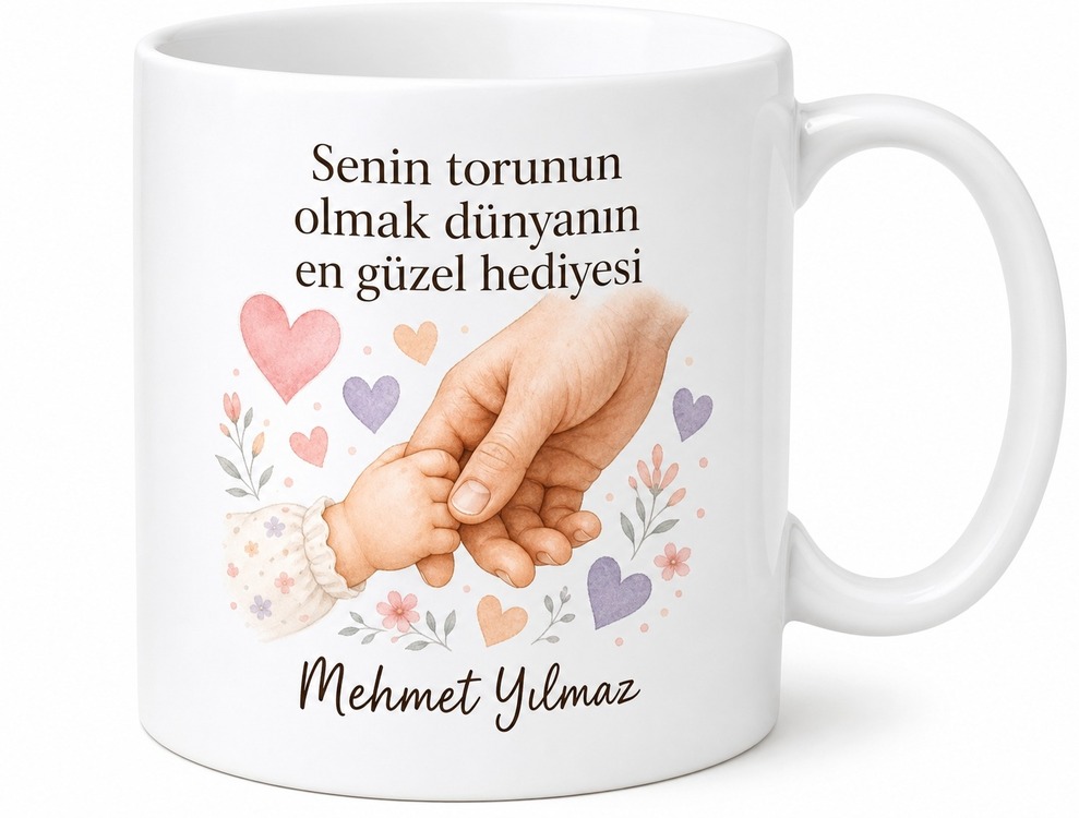 Torundan Dedeye Babalar Günü Hediye Kupa Bardak Özel Tasarım Porselen