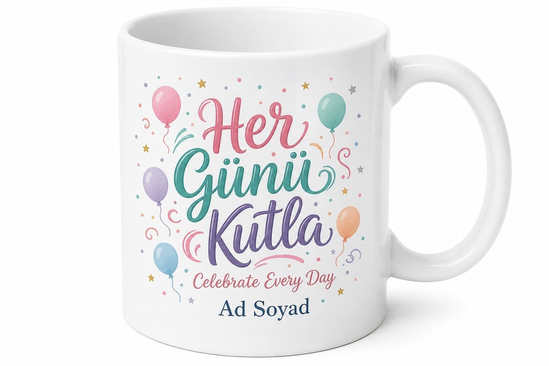 Celebrate Every Day Baskılı Her Günü Kutla Kupa Bardak Hediye Porselen