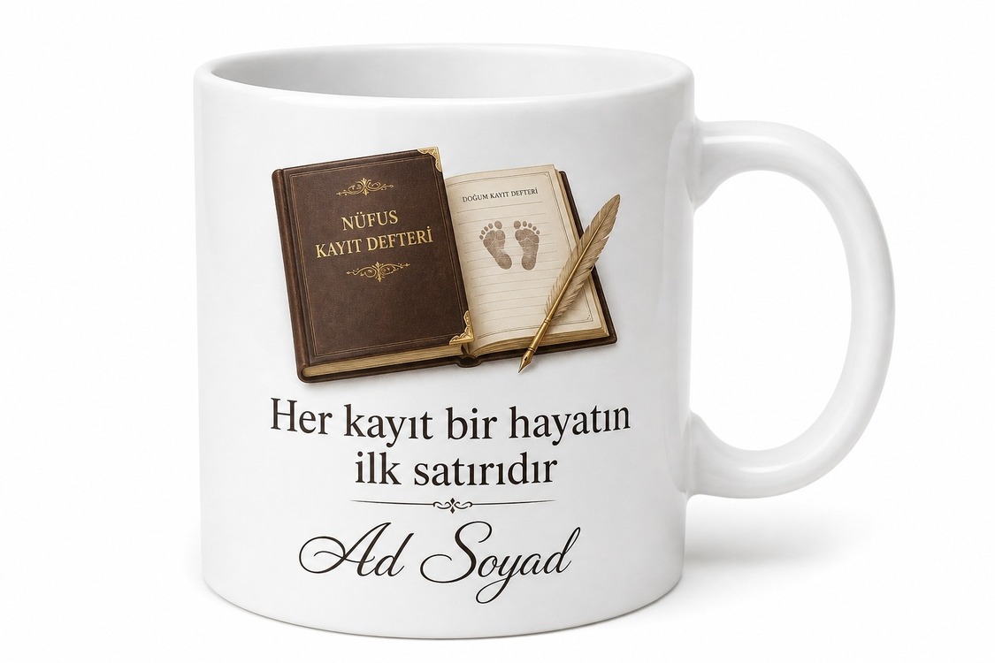 Nüfus Memuruna Hediye Yeni Doğan Kaydı Aile Kütüğü Evrak İşi Baskılı Kupa Bardak