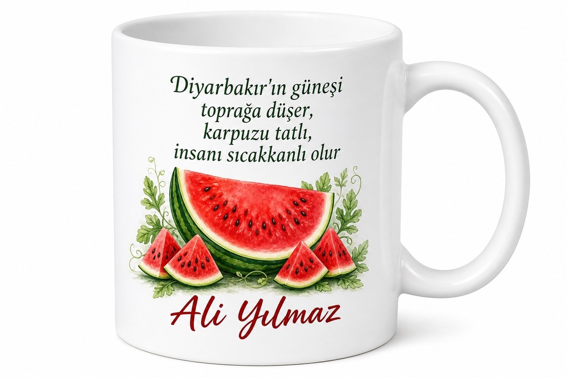 Diyarbakır Karpuz Temalı İsimli Baskılı Kupa Bardak Özel Tasarım Hediye