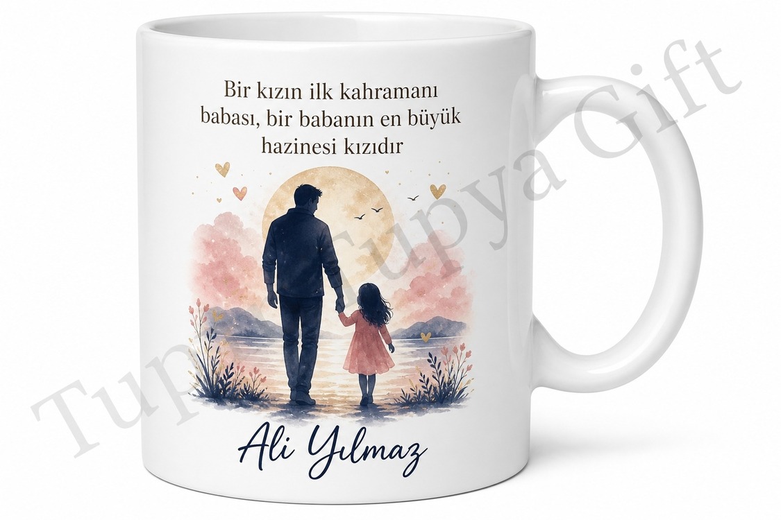 Baba Kız Kombini Özel Tasarım Baskılı Kupa Bardak Seti Hediye