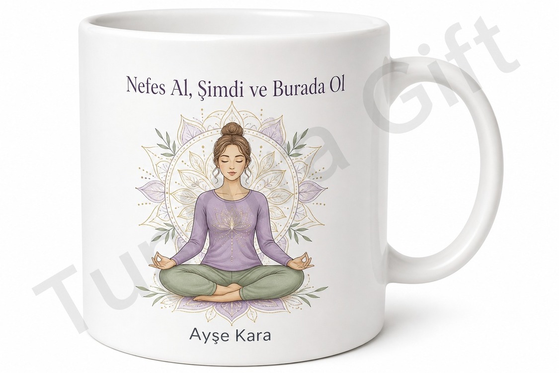 Yoga Pozu Temalı Özel Baskılı Porselen Kupa Bardak Hediye Yoga Severlere