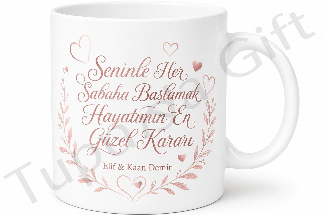 Yeni Evli Çift İçin Mesajlı Hediyelik Baskılı Kupa Bardak Çift Hediyesi