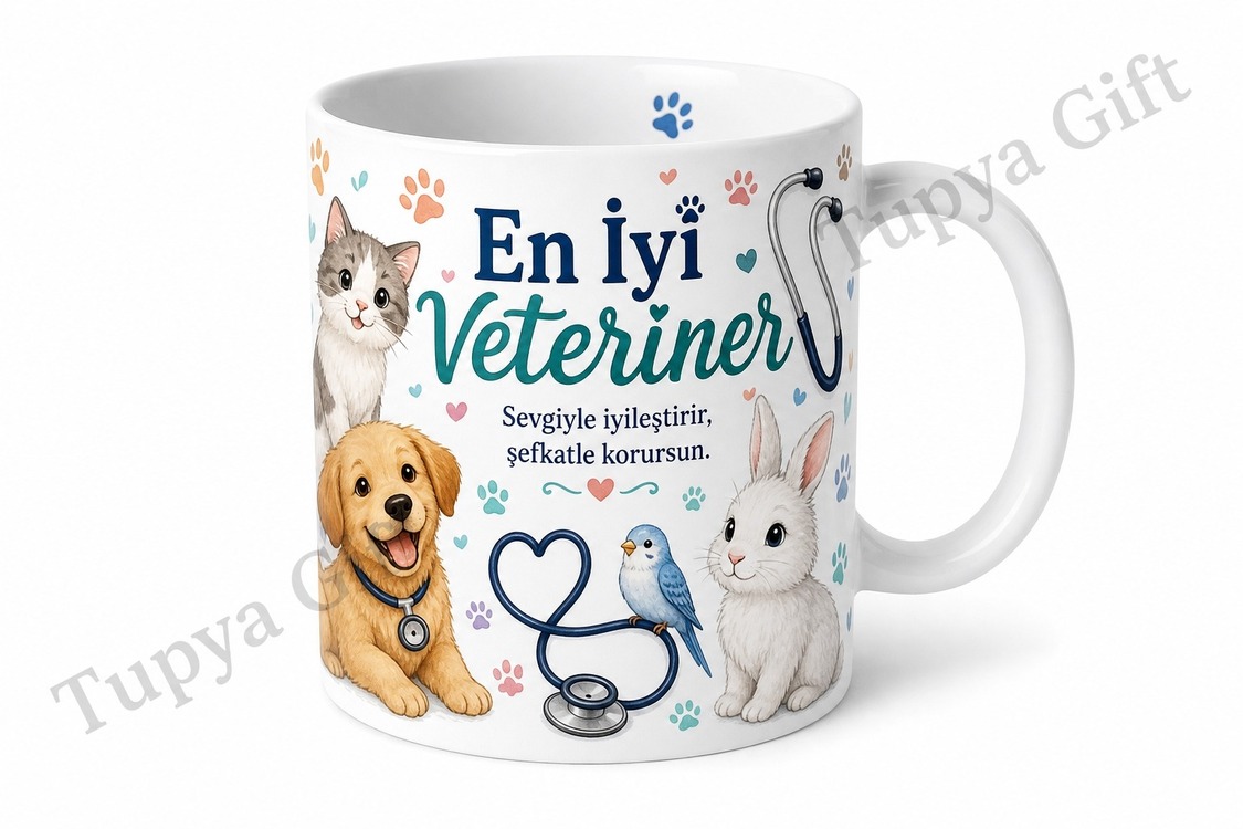 Veterinere Hediye Hayvan Temalı Kişiye Özel Baskılı Kupa Bardak