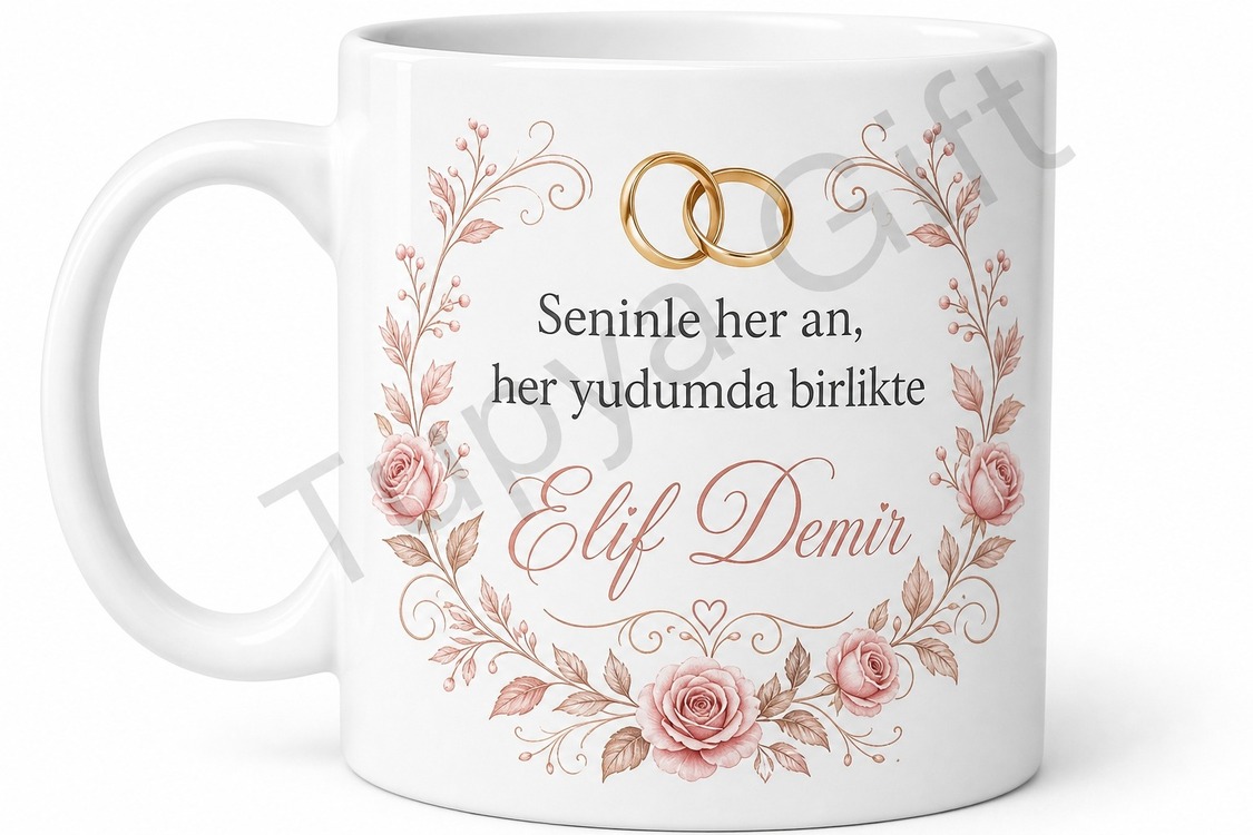 Nişanlı İçin Kişiye Özel İsimli Baskılı Kupa Bardak Özel Gün Hediyesi
