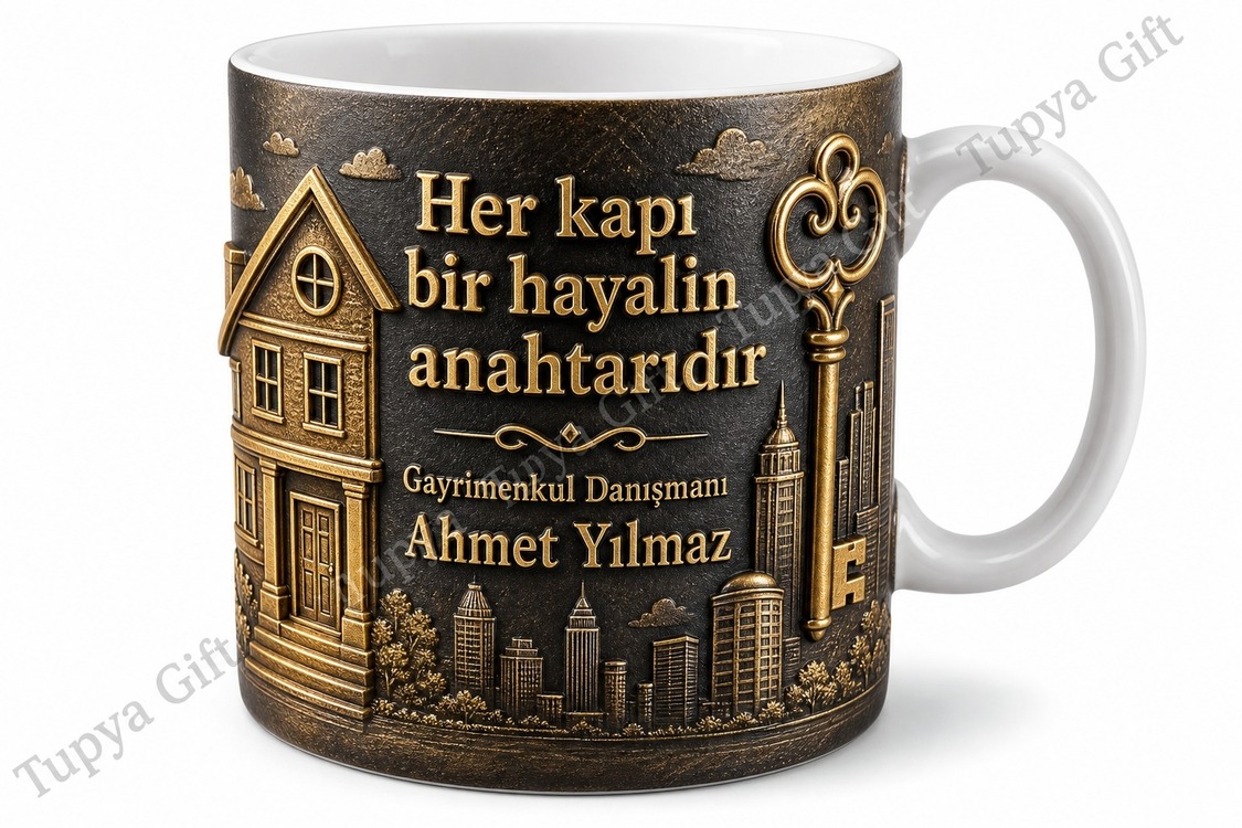 Emlakçıya Hediye Kişiye Özel Baskılı Kupa Bardak Gayrimenkul Danışmanı