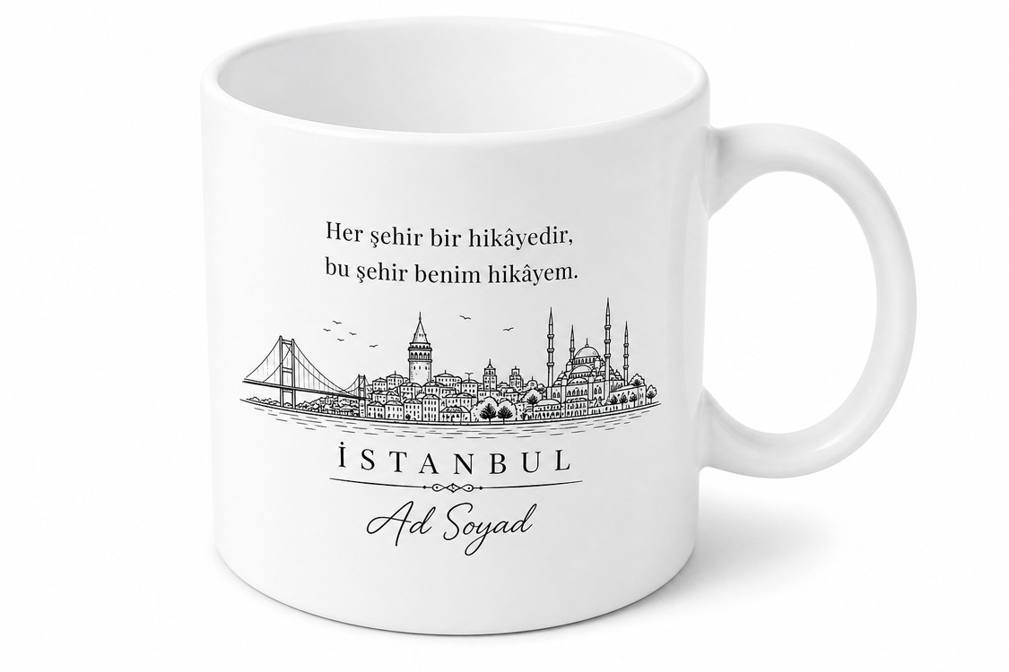 Kişiye Özel Şehir İsimli Seramik Baskılı Kupa Bardak Hediye