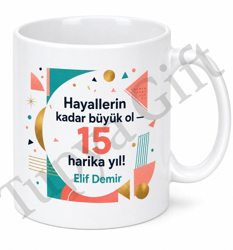 Modern Tasarımlı 15 Yaş Doğum Günü Hediyesi Genç Kupa Bardak Özel Baskı