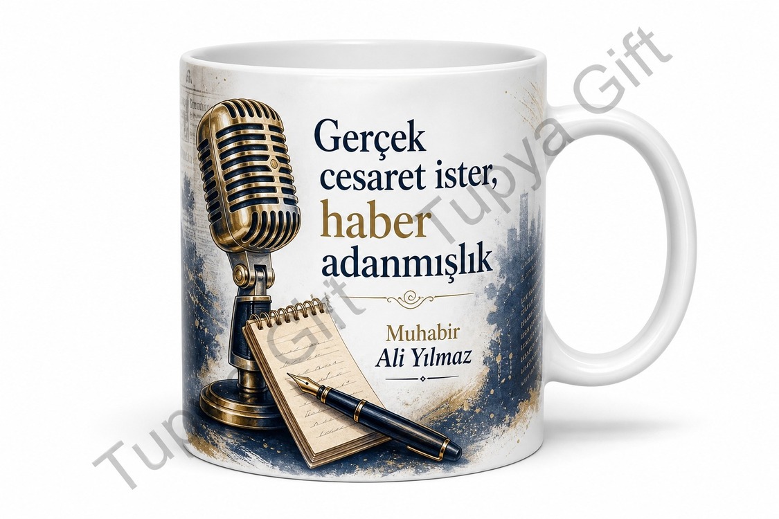 Muhabire Hediye İsimli Baskılı Kupa Bardak Gazeteci Muhabir Hediyesi