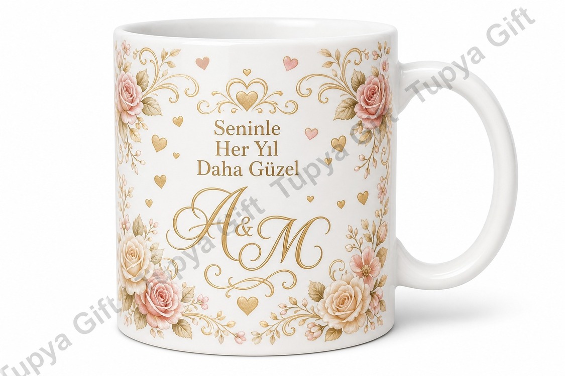 Evlilik Yıldönümü Hediyesi Kişiye Özel Baskılı Kupa Bardak Eşe Hediye