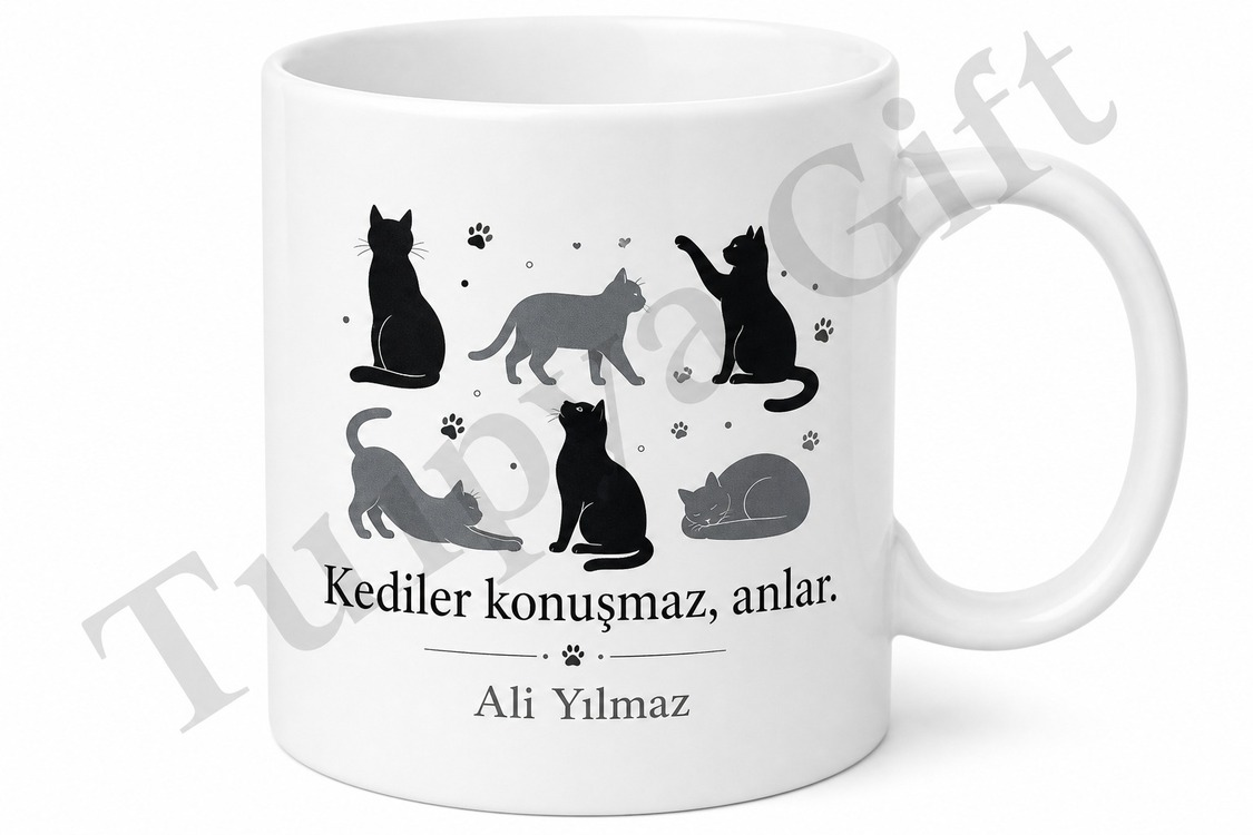 Kedili Kupa Bardak Baskılı Kedi Severler İçin Hediye Porselen Mug