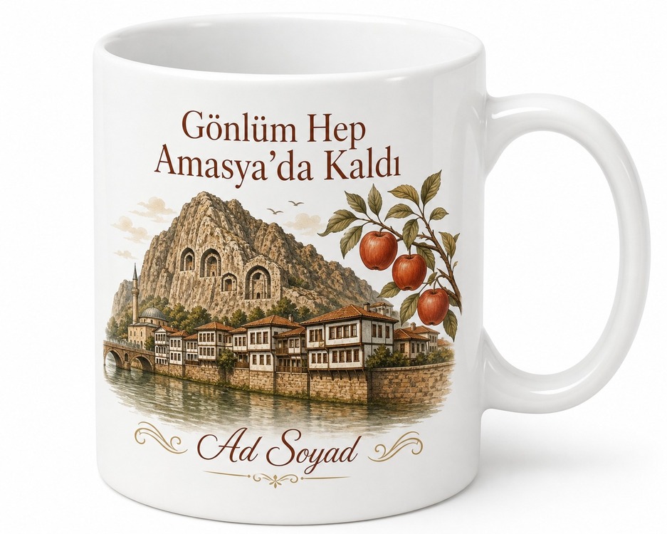 Amasya Memleket Temalı Kişiye Özel Baskılı Kupa Bardak Hediye