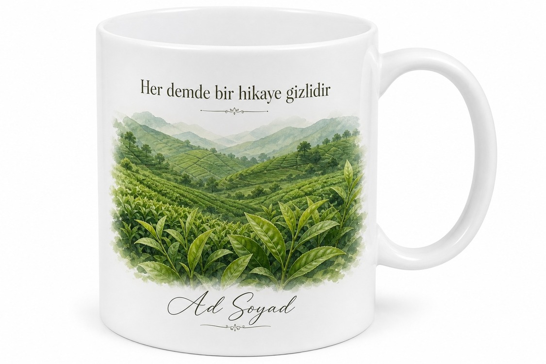 Çay Yaprağı Dökme Çay Siyah Çay Yeşil Çay Çay Tarlası Temalı Baskılı Kupa Bardak Hediye