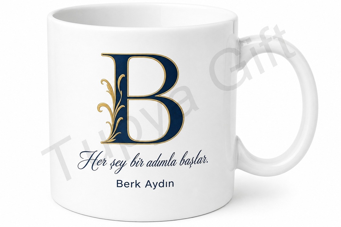 B Harfi Baskılı Kişiye Özel Kupa Bardak Harf Hediye Mug