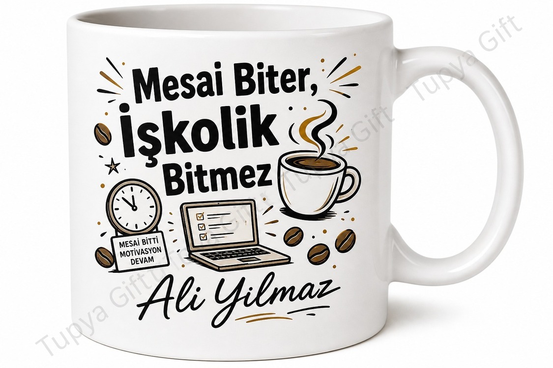 İşkolik Yazılı Komik Baskılı Kupa Bardak Esprili Ofis Hediye
