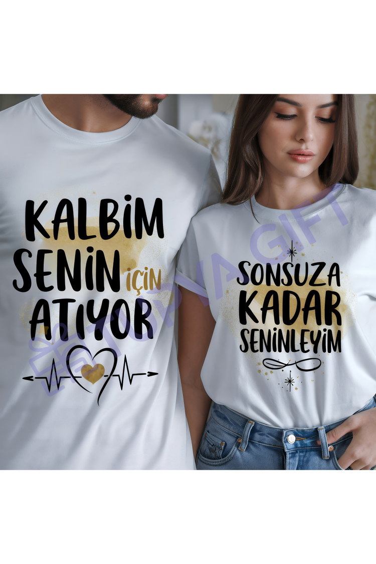 Sevgililere Özel Romantik Tişört Çift Kombini