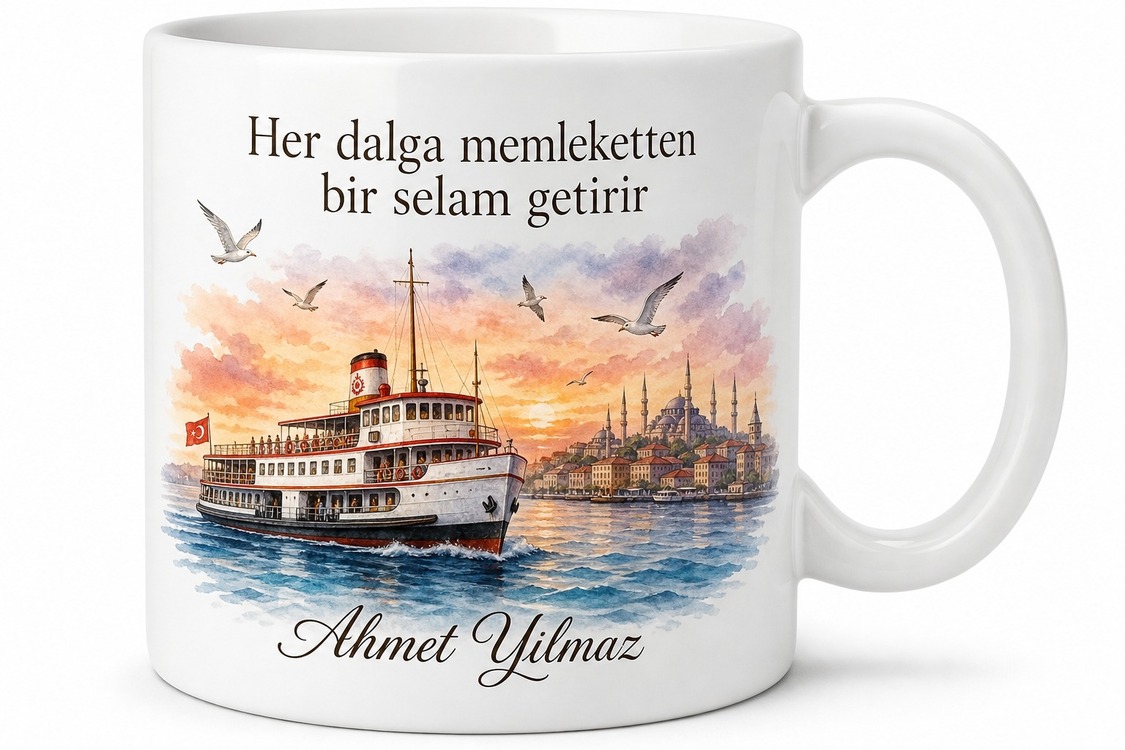 Memleket Vapuru Temalı Baskılı Kupa Bardak Nostaljik Hediye Porselen Mug