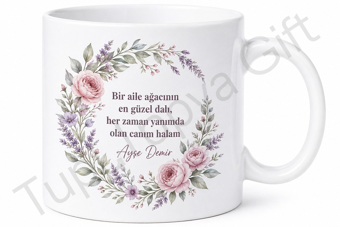 Hala İçin Mesajlı Hediyelik Baskılı Kupa Bardak Aile Hediyesi Porselen