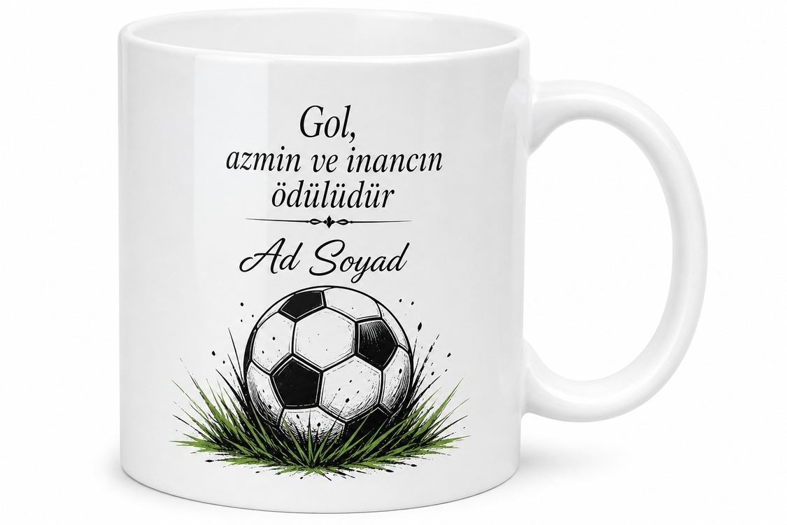 İsimli Futbol Topu Desenli Baskılı Kupa Bardak Futbolcuya Özel Hediye