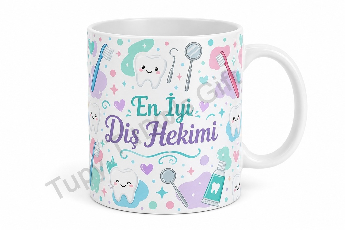 Diş Hekimine Hediye Kişiye Özel Baskılı Kupa Bardak Diş Doktoru Hediyesi