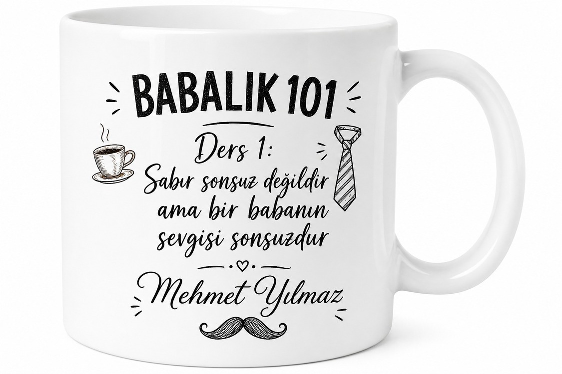 Babalık 101 Yazılı Eğlenceli Kupa Bardak Babalar Günü Hediyesi
