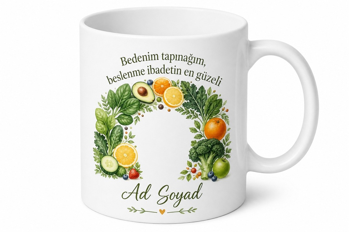 Dünya Beslenme Günü Sağlıklı Gıda Temalı Özel Tasarım Porselen Kupa Bardak Hediye