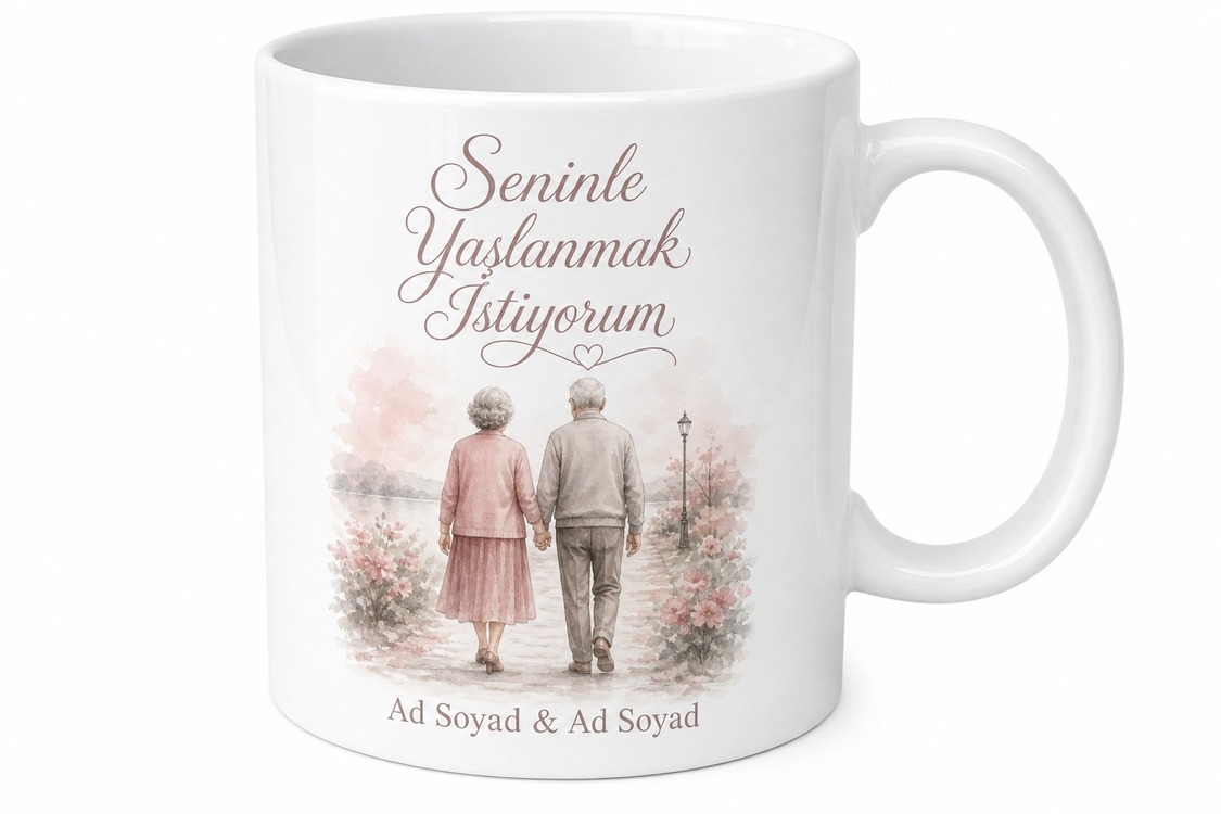 Seninle Yaşlanmak İstiyorum Temalı Romantik Kupa Hediye Bardak