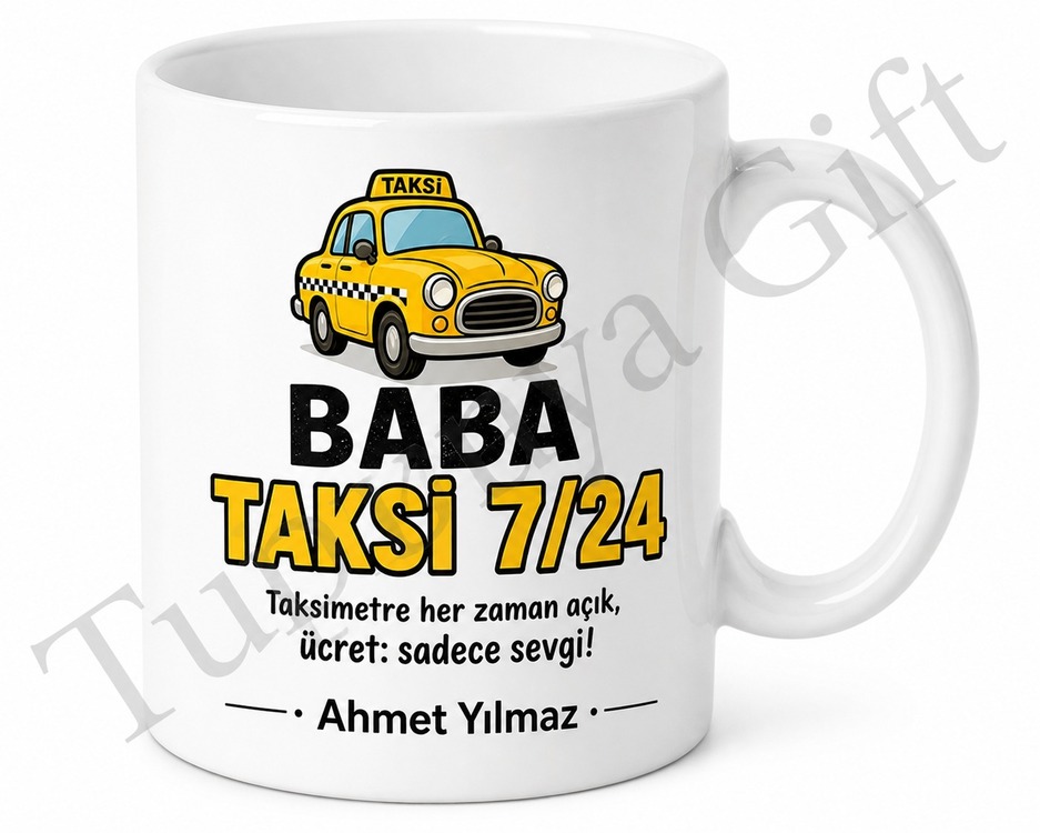 Baba Taksi 7/24 Yazılı Komik Kupa Bardak Babalar Günü Hediyesi