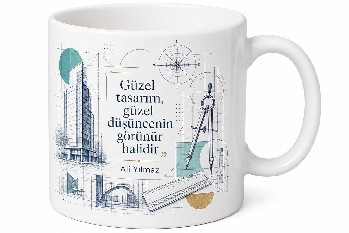 Mimar İçin Karışık Desenli Baskılı Kupa Bardak Ofis Hediyesi Porselen