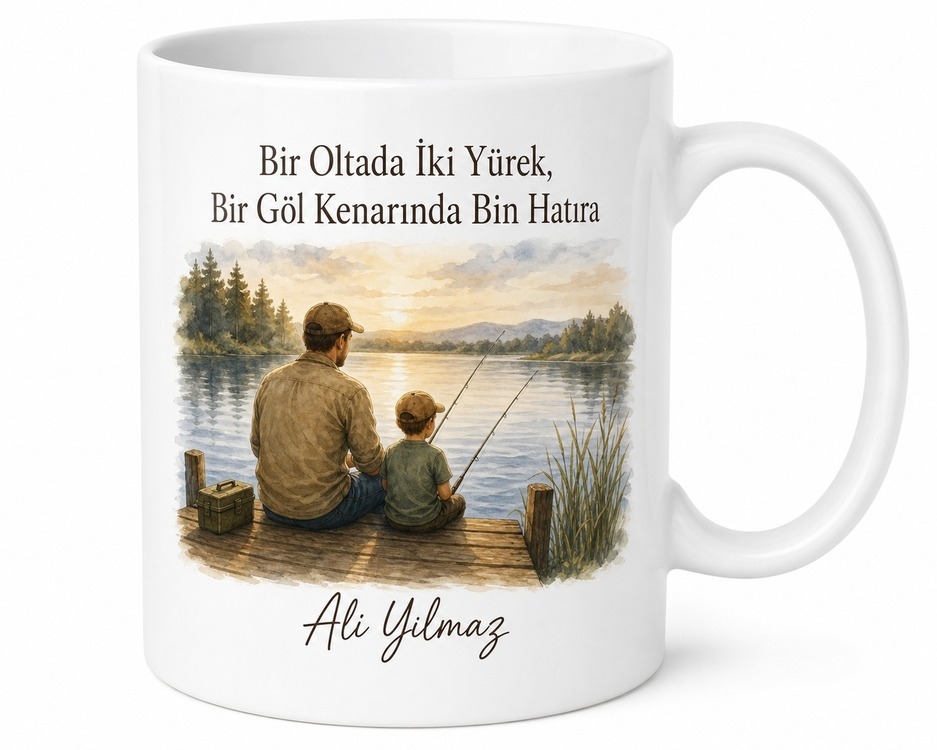 Babamla Balık Tutuyoruz Yazılı Kupa Bardak Babalar Günü Hediyesi