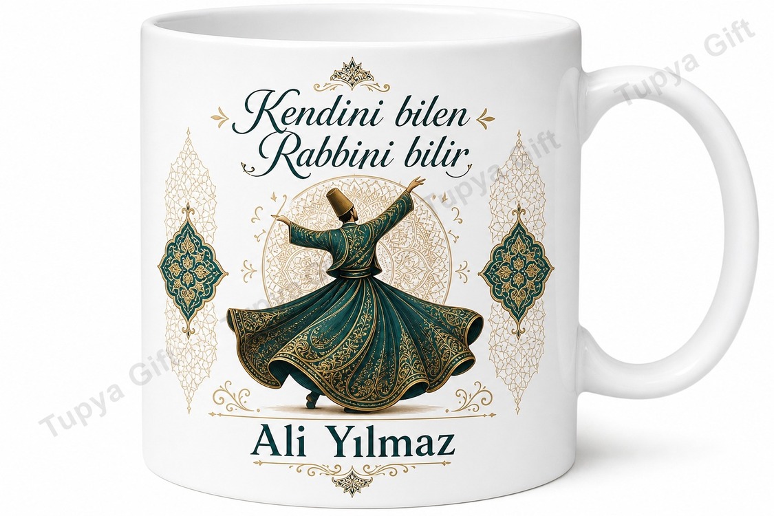 Tasavvuf Temalı Kişiye Özel Baskılı Kupa Bardak Hediye Mevlana Sufi