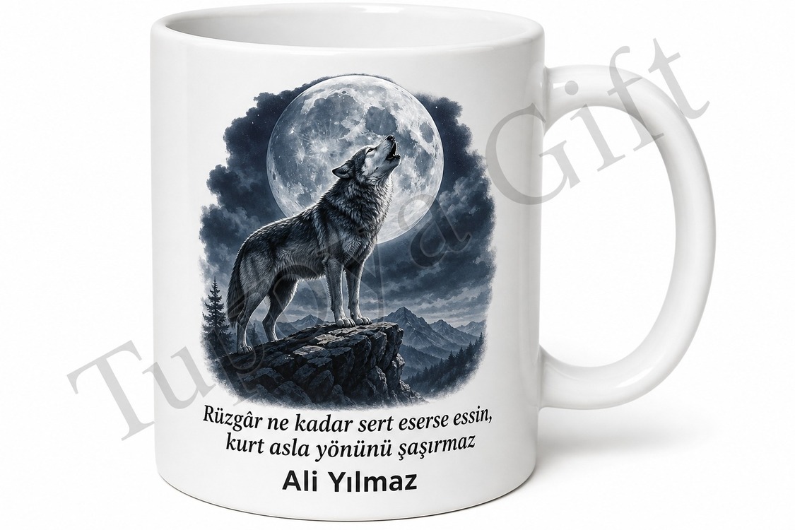 Kurt Temalı Baskılı Kupa Bardak Hediye Özel Tasarım Porselen Mug