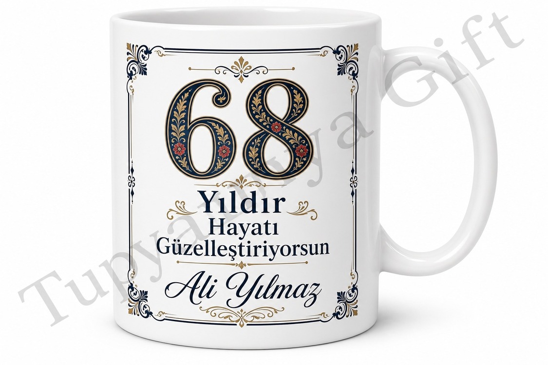 Geleneksel Baskılı 68 Yaş Doğum Günü Hediyesi Çay Kupası Bardak