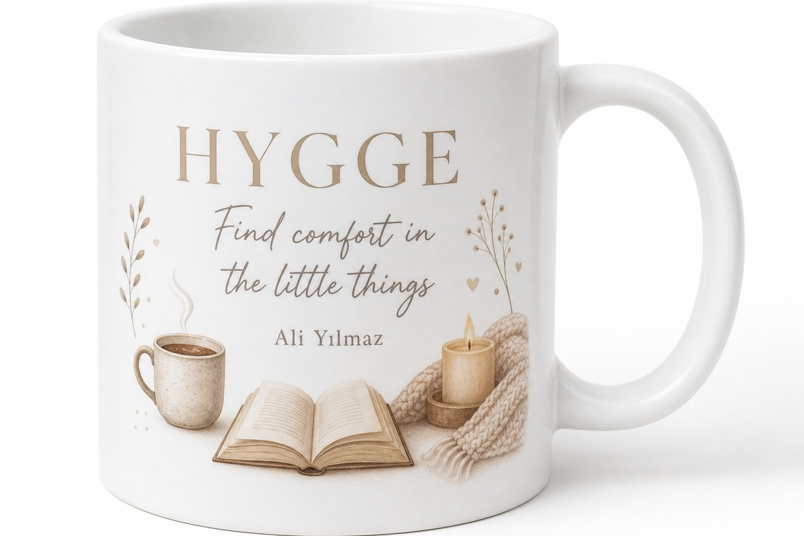 Hygge Yazılı Rahatlık İngilizce Kupa Bardak Özel Tasarım Hediye Mug