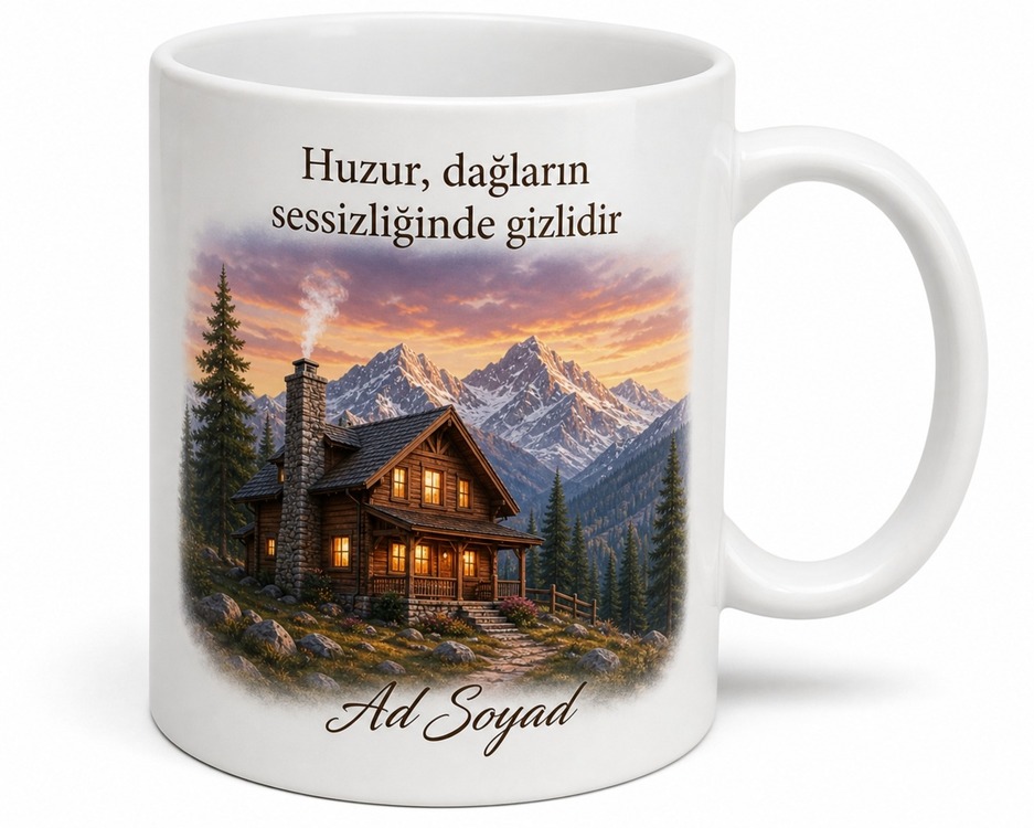Dağ Evi İçin Özel Tasarım Baskılı Kupa Bardak Hediye Doğa Severlere