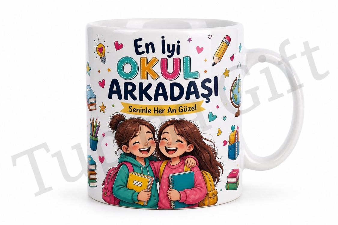 Okul Arkadaşına Hediye Özel Baskılı Kupa Bardak Arkadaşlık Hediyesi
