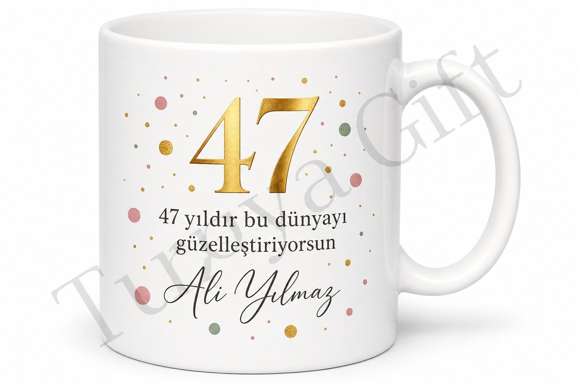 Kişiye Özel Şık Baskılı 47 Yaş Doğum Günü Hediyesi Kupa Bardak
