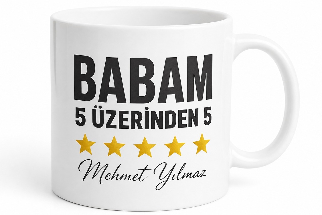 Babam 5 Üzerinden 5 Yazılı Kupa Bardak Babalar Günü Hediyesi