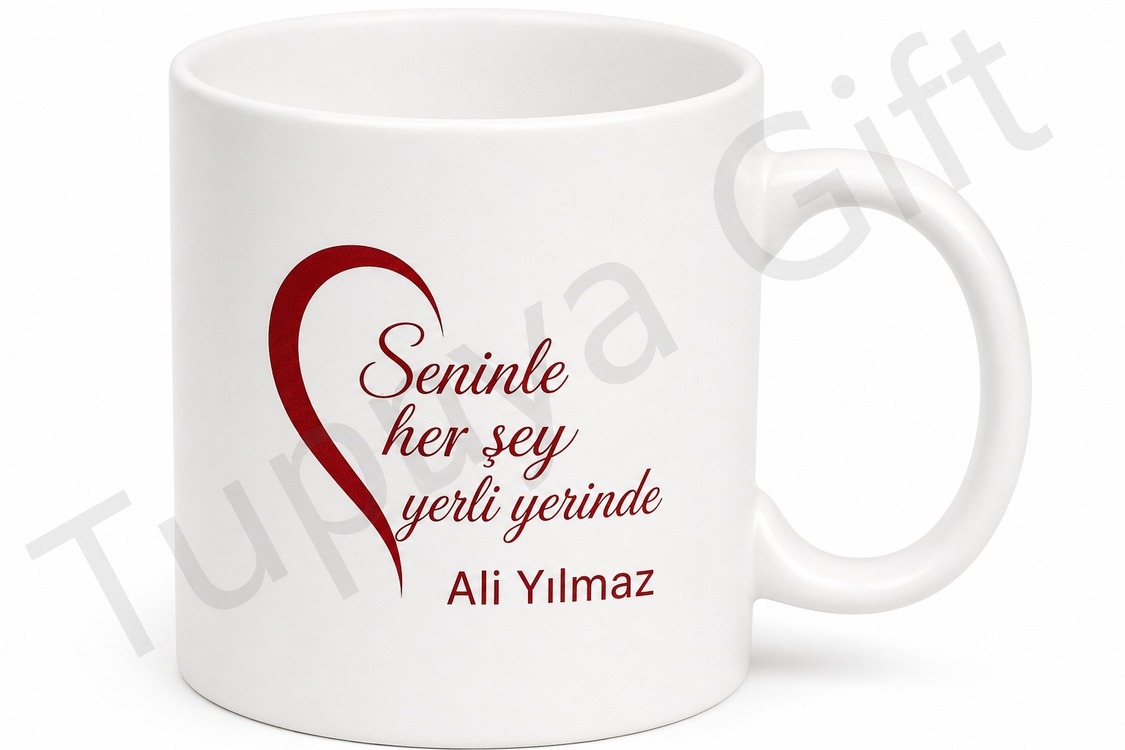 Yarım Kalp Temalı Çift Kupa Bardak Seti Baskılı Sevgiliye Hediye