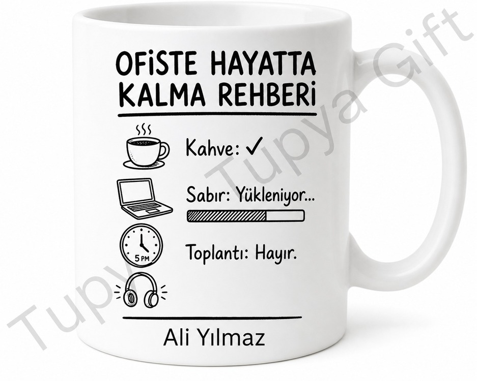 Ofiste Hayatta Kalma Rehberi Yazılı Komik Kupa Bardak Esprili Hediye