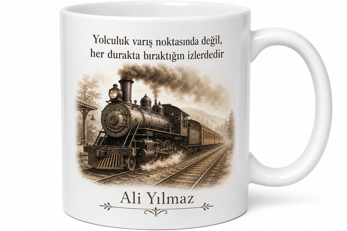 Eski Tren Temalı Nostaljik Baskılı Kupa Bardak Hediye Porselen Mug