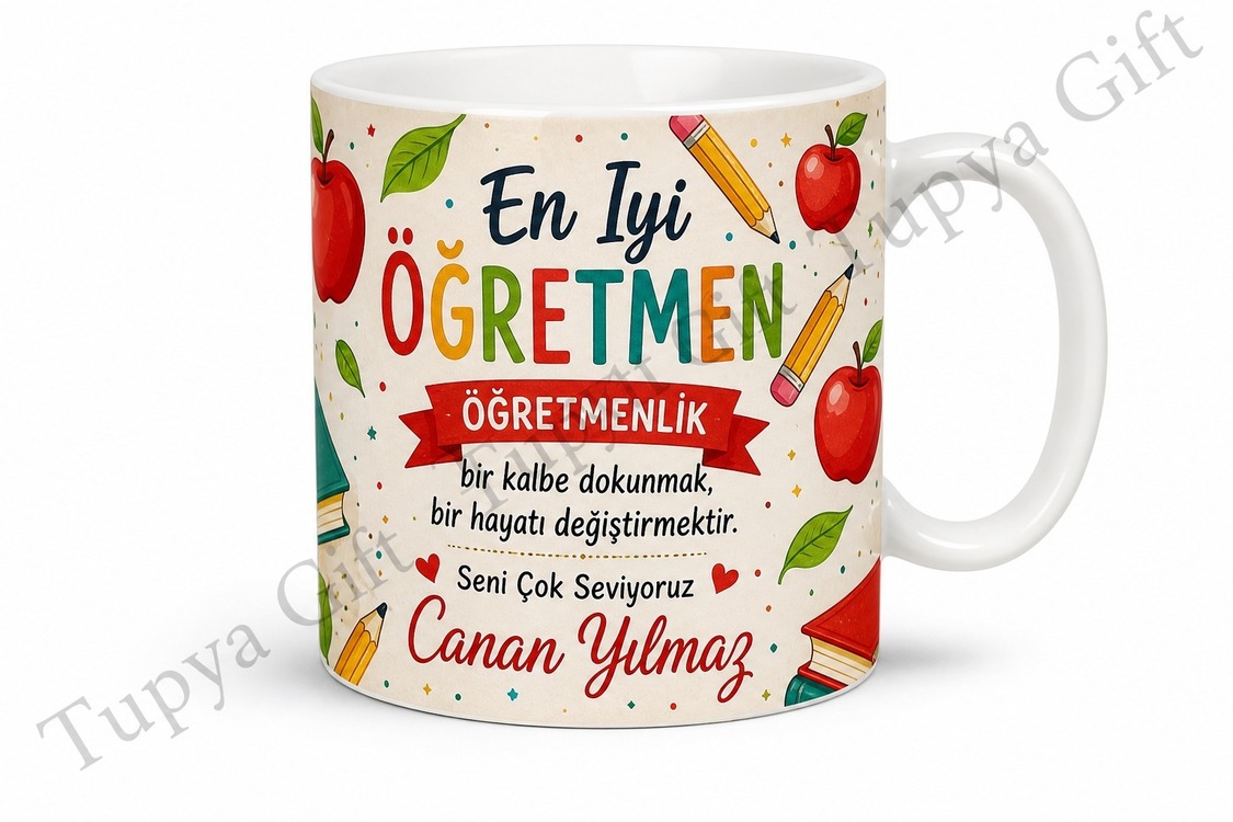 En İyi Öğretmene Hediye İsme Özel Yazılı Kupa Bardak Öğretmenler Günü Hediyesi