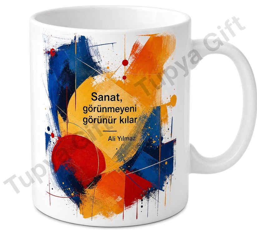 Soyut Sanat Temalı Baskılı Kupa Bardak Hediye Porselen Mug Sanatsal Tasarım
