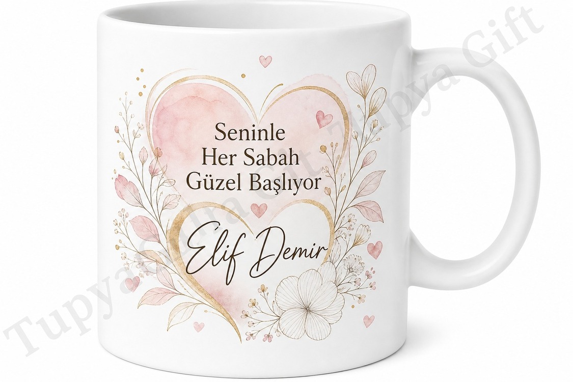 Nişanlı İçin Özel Tasarım Seramik Baskılı Kupa Bardak Özel Gün Hediyesi